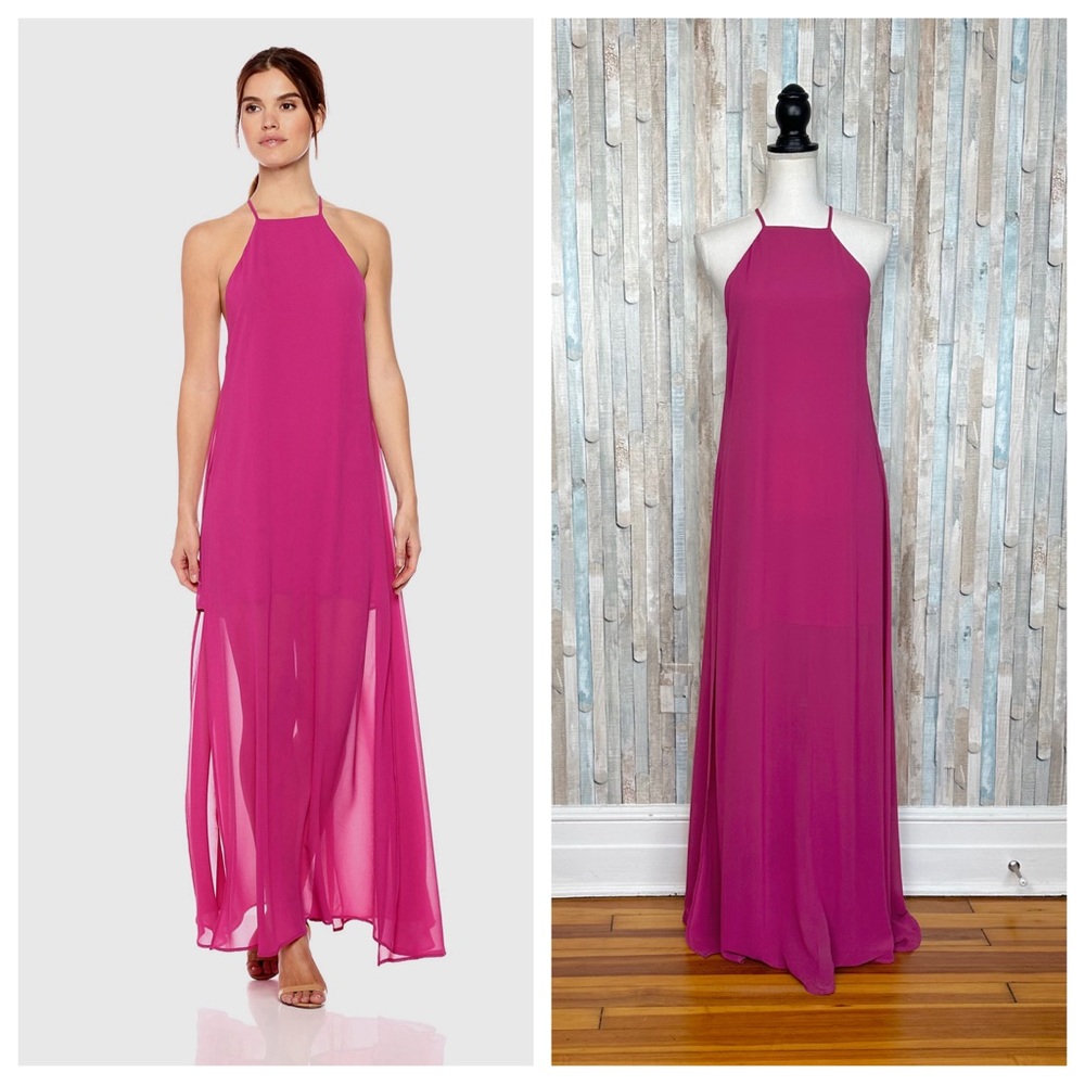 Show Me Your Mumu XS Fuchsia Pop Pink Bronte Chiffon‎ Maxi Dress Gown Bridesmaid